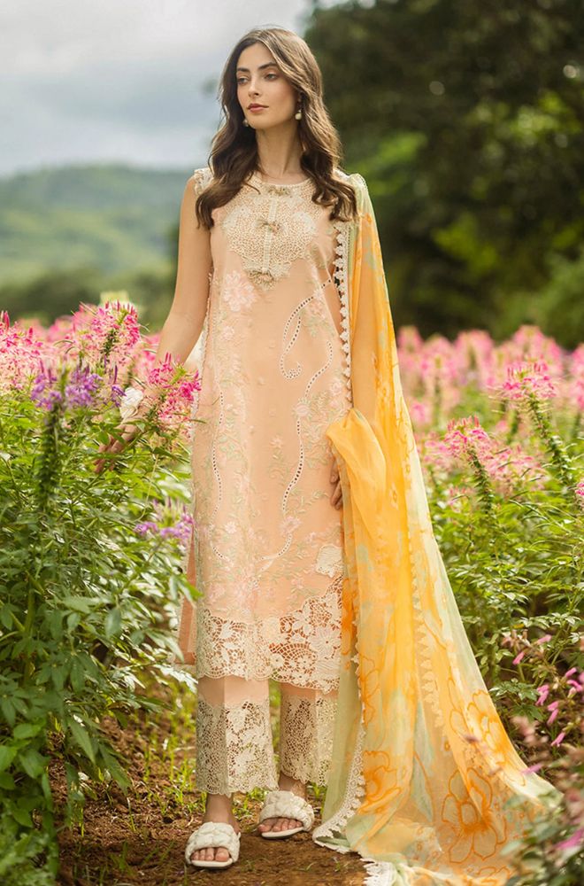 Mushq - 3PC Lawn Embroidered Shirt with Printed Silk Dupatta (Unstitched) - RF1366