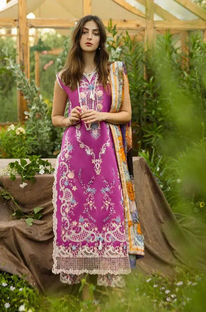 Mushq - 3PC Lawn Embroidered Shirt with Printed Silk Dupatta (Unstitched) - RF1367 Royal Pret