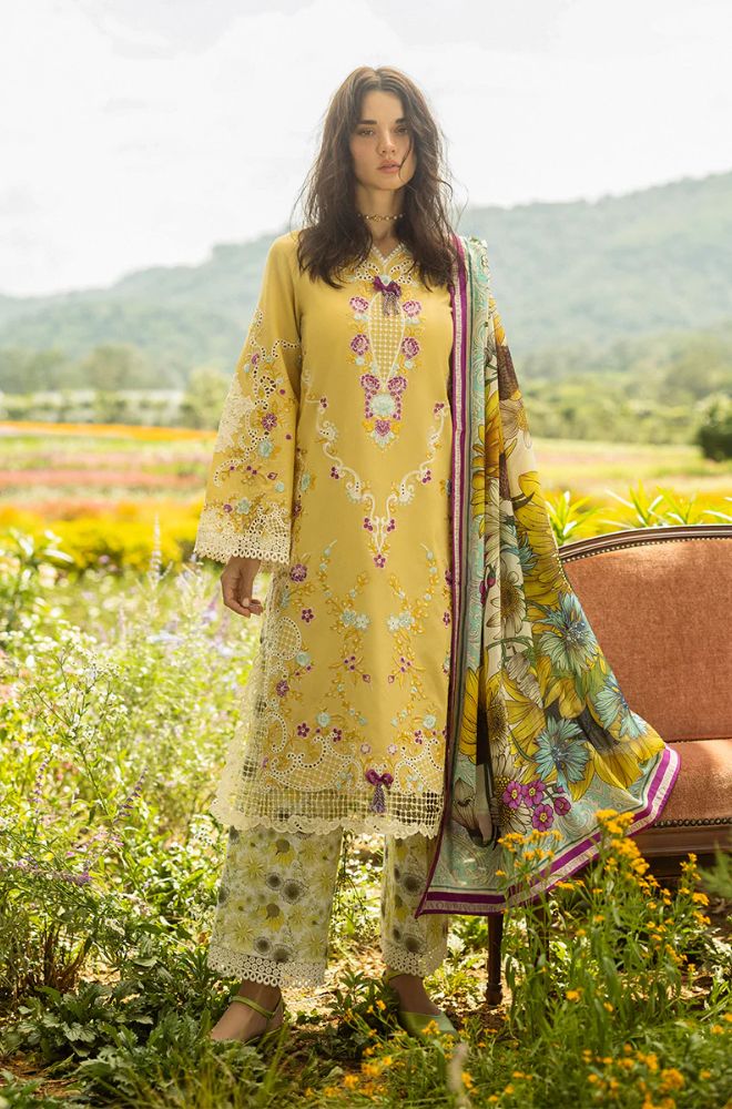 Mushq - 3PC Lawn Embroidered Shirt with Printed Silk Dupatta (Unstitched) - RF1368