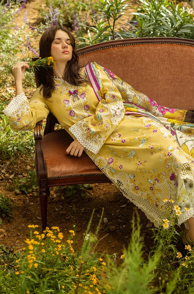 Mushq - 3PC Lawn Embroidered Shirt with Printed Silk Dupatta (Unstitched) - RF1368
