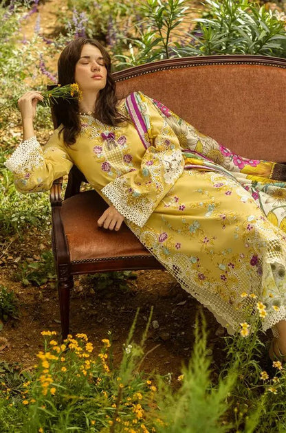 Mushq - 3PC Lawn Embroidered Shirt with Printed Silk Dupatta (Unstitched) - RF1368 Royal Pret