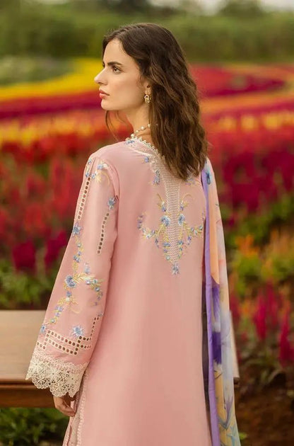 Mushq - 3PC Lawn Embroidered Shirt with Printed Silk Dupatta (Unstitched) - RF1369 Royal Pret