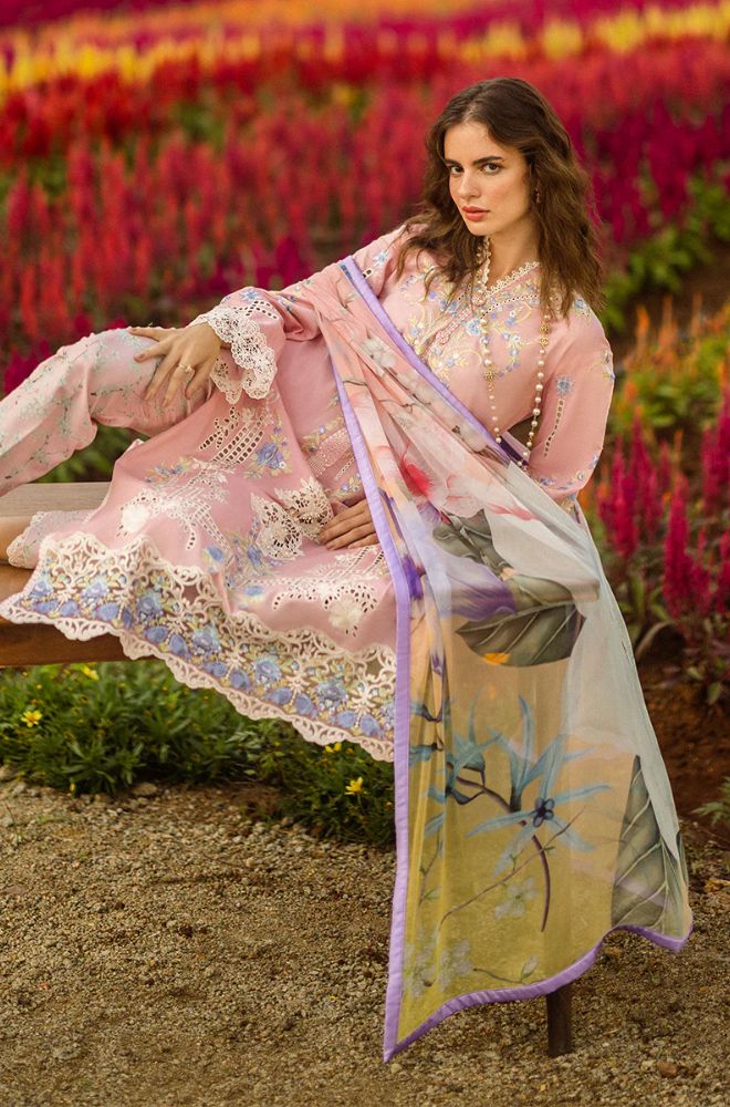 Mushq - 3PC Lawn Embroidered Shirt with Printed Silk Dupatta (Unstitched) - RF1369
