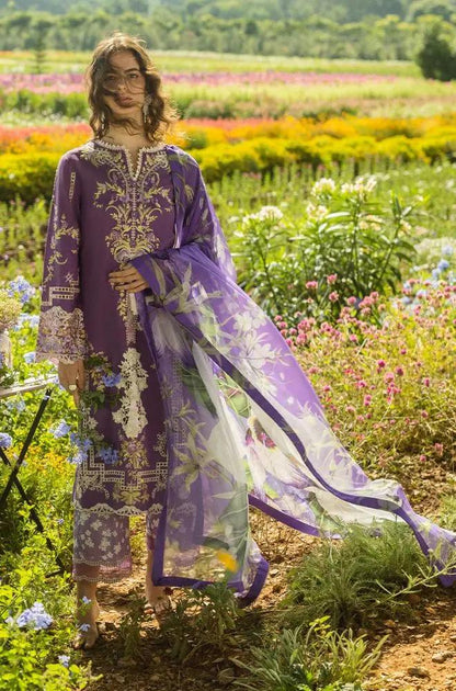 Mushq - 3PC Lawn Embroidered Shirt with Printed Silk Dupatta (Unstitched) - RF1370 Royal Pret