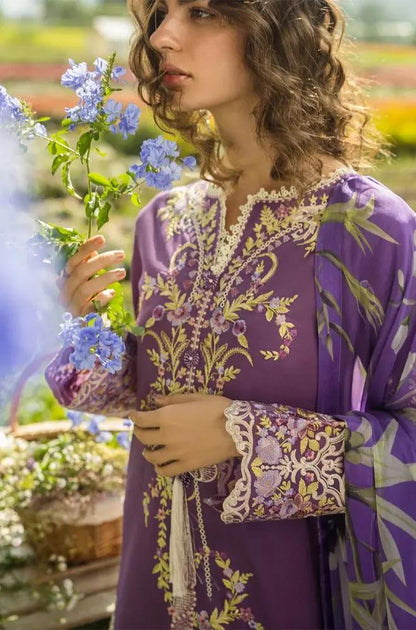 Mushq - 3PC Lawn Embroidered Shirt with Printed Silk Dupatta (Unstitched) - RF1370 Royal Pret