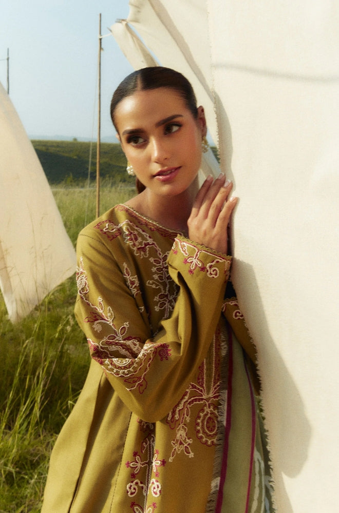 Zara Shah Jahan - 3PC Unstitched Dhanak Embroidered Shirt with Printed Pashmina Shawl and Trouser - RF1256