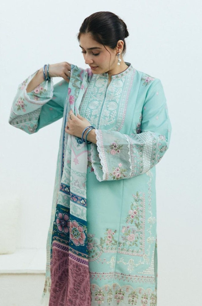 Zara Shah Jahan - 3PC Unstitched Lawn Embroidered Shirt with Digital Printed Chiffon Dupatta and Embroidered Trousers - RF1081