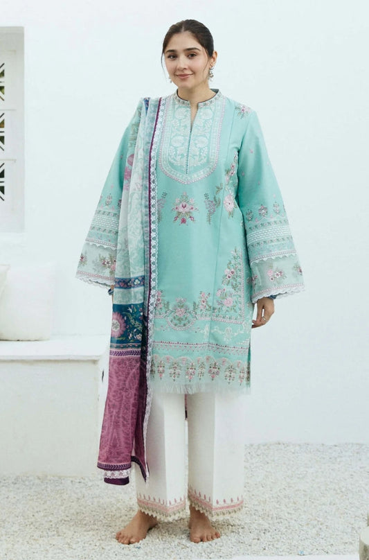 Zara Shah Jahan - 3PC Unstitched Lawn Embroidered Shirt with Digital Printed Chiffon Dupatta and Embroidered Trousers - RF1081