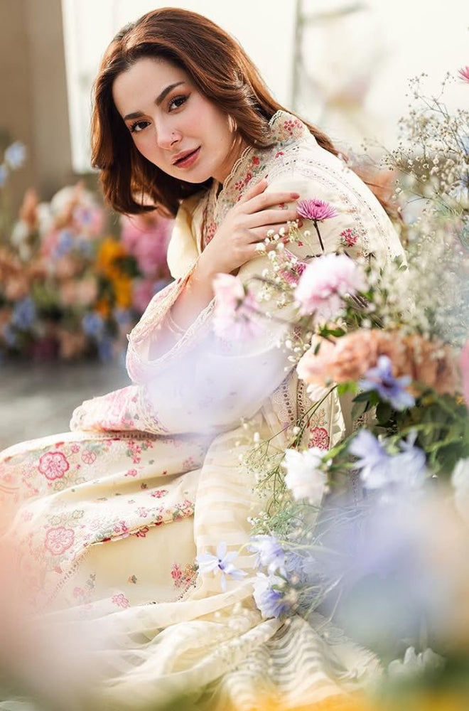 Qalamkaar - 3PC Lawn Embroidered Shirt with Embroidered Khadi Net Dupatta (Unstitched) - RF1307