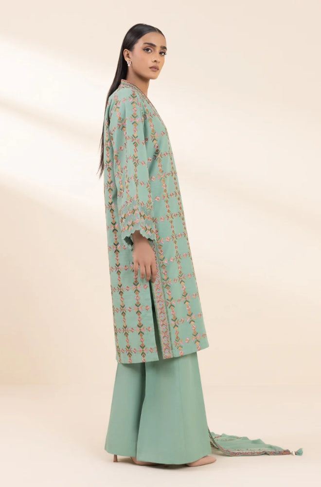 Sapphire - 3PC Unstitched Dhanak Embroidered Shirt with Dhanak Embroidered Dupatta - RF1293