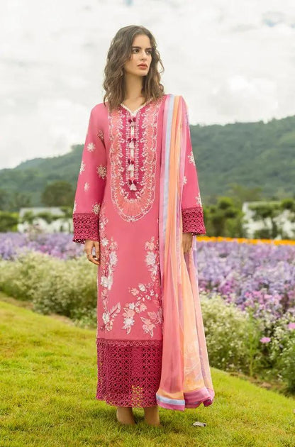Mushq - 3PC Lawn Embroidered Shirt with Printed Silk Dupatta (Unstitched) - RF1371 Royal Pret