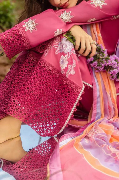 Mushq - 3PC Lawn Embroidered Shirt with Printed Silk Dupatta (Unstitched) - RF1371 Royal Pret