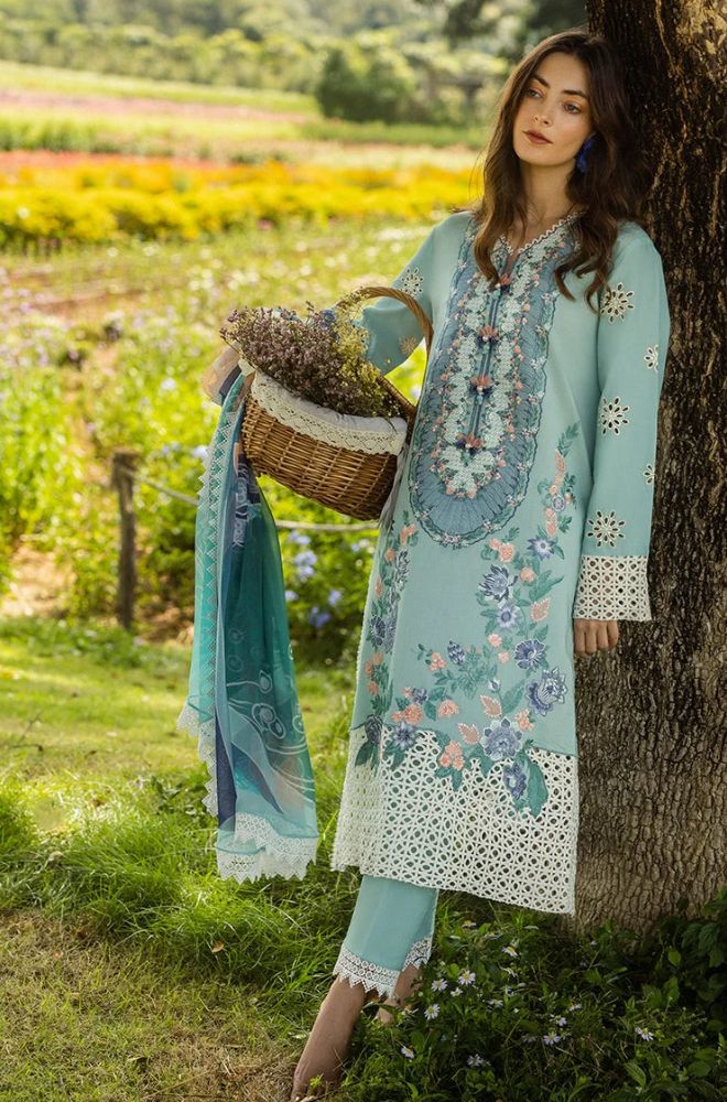 Mushq - 3PC Lawn Embroidered Shirt with Printed Silk Dupatta (Unstitched) - RF1372