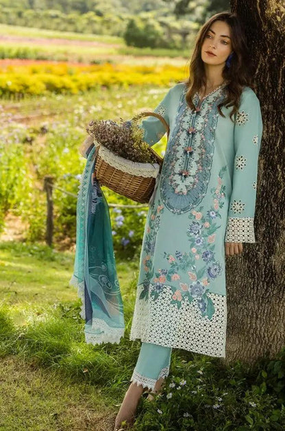 Mushq - 3PC Lawn Embroidered Shirt with Printed Silk Dupatta (Unstitched) - RF1372 Royal Pret
