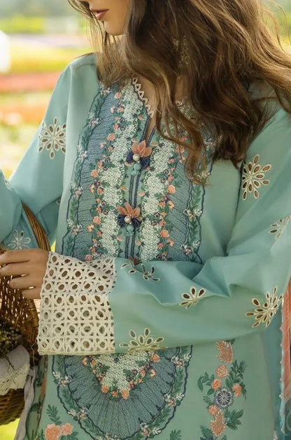 Mushq - 3PC Lawn Embroidered Shirt with Printed Silk Dupatta (Unstitched) - RF1372 Royal Pret