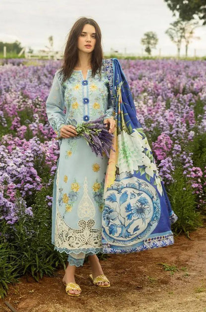 Mushq - 3PC Lawn Embroidered Shirt with Printed Silk Dupatta (Unstitched) - RF1376 Royal Pret