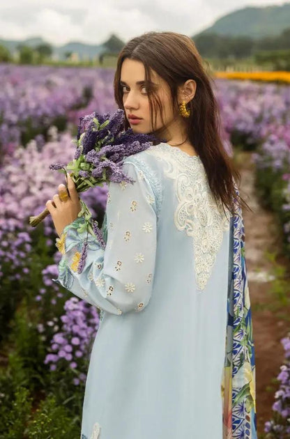 Mushq - 3PC Lawn Embroidered Shirt with Printed Silk Dupatta (Unstitched) - RF1376 Royal Pret