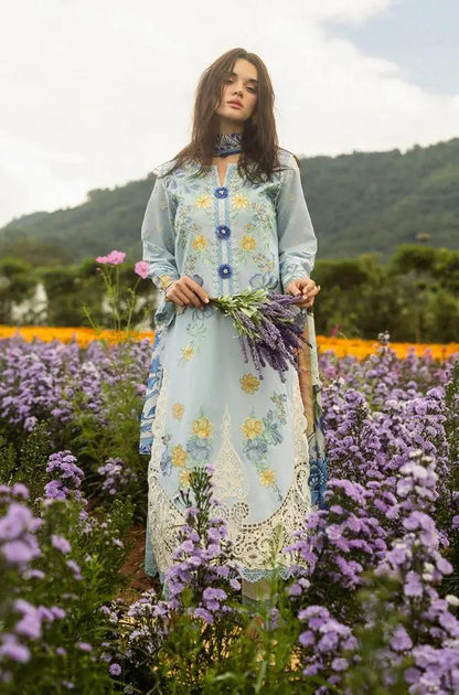 Mushq - 3PC Lawn Embroidered Shirt with Printed Silk Dupatta (Unstitched) - RF1376 Royal Pret