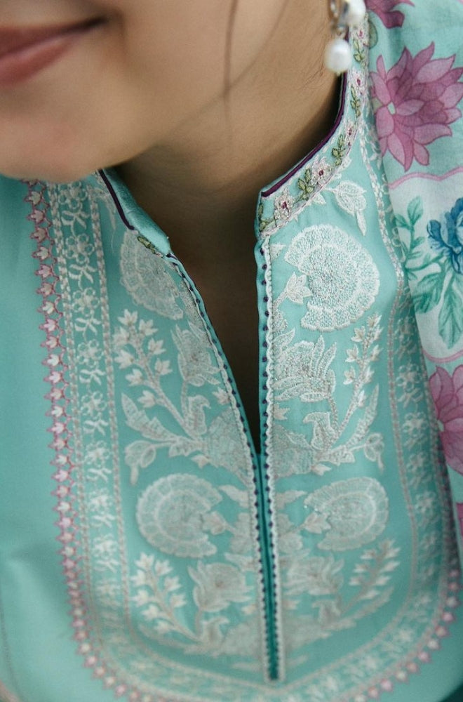 Zara Shah Jahan - 3PC Unstitched Lawn Embroidered Shirt with Digital Printed Chiffon Dupatta and Embroidered Trousers - RF1081