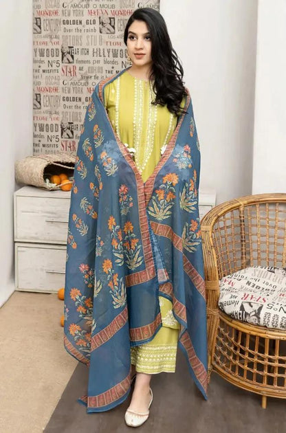 Urge - 3PC Unstitched Dhanak Embroidered Shirt with Digital Printed Dupatta and Embroidered Trouser - RF1272 Royal Pret