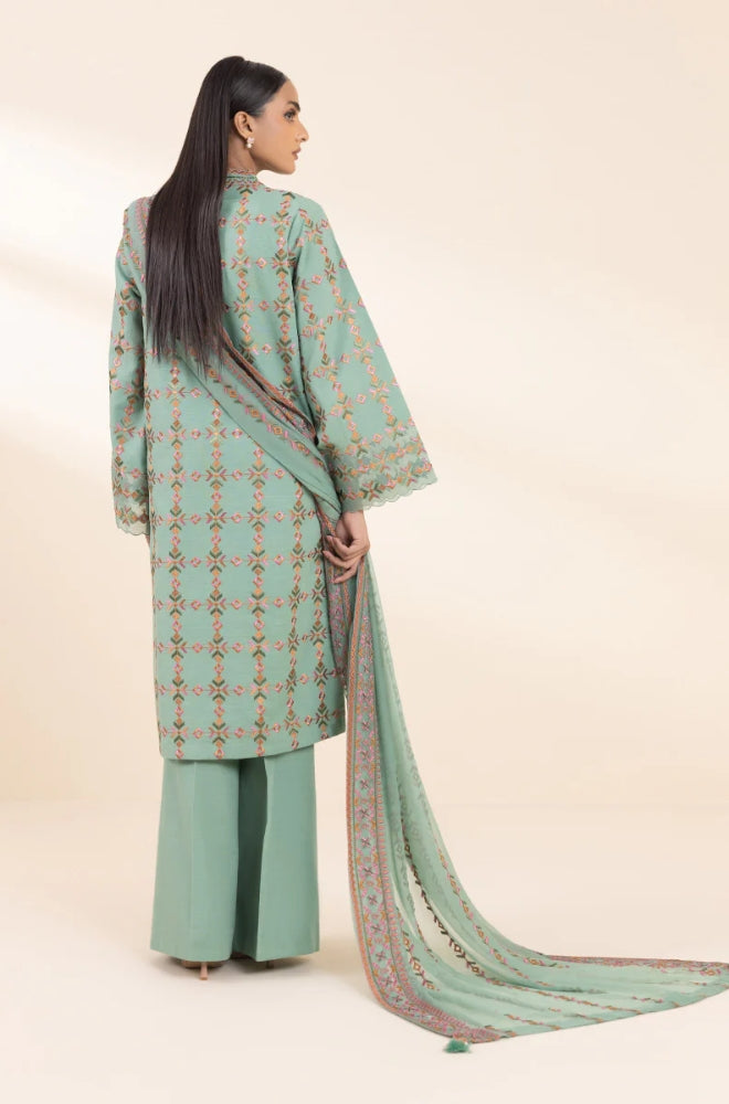 Sapphire - 3PC Unstitched Dhanak Embroidered Shirt with Dhanak Embroidered Dupatta - RF1293