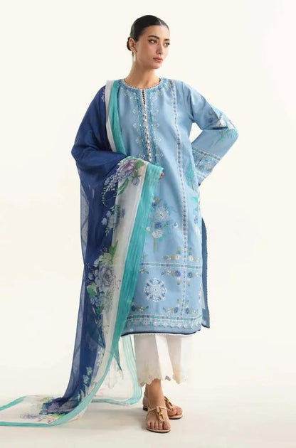 Zara Shah Jahan - 3PC Unstiched Lawn Embroidered Shirt with Slub Net Dupatta - RF1095 royalpret