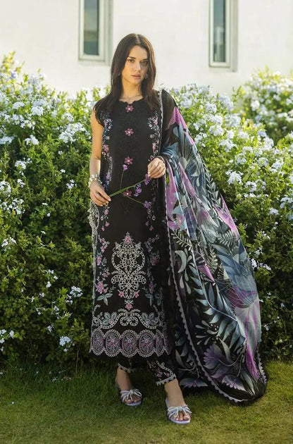 Mushq - 3PC Lawn Embroidered Shirt with Printed Silk Dupatta (Unstitched) - RF1374 Royal Pret