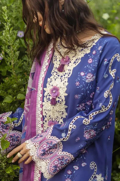 Mushq - 3PC Lawn Embroidered Shirt with Printed Silk Dupatta (Unstitched) - RF1375 Royal Pret