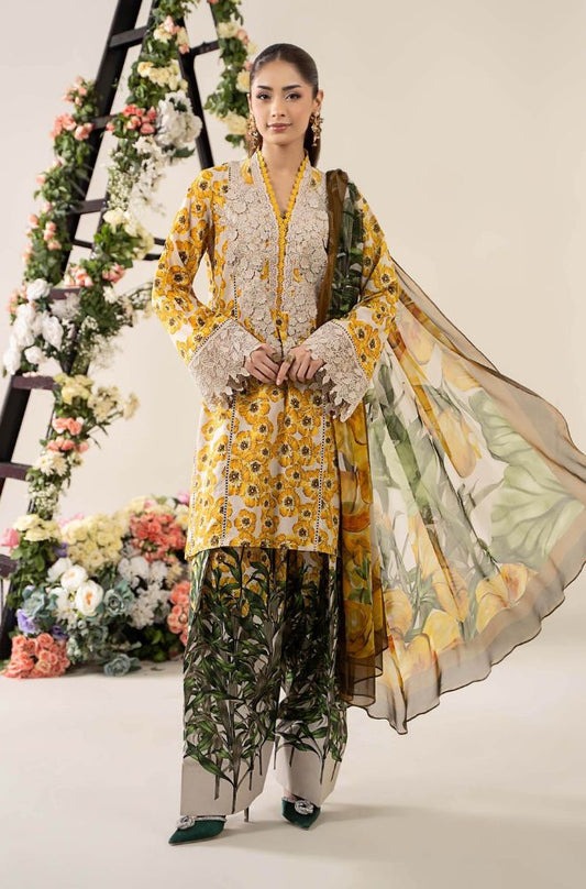 Maria B - 3PC All Over Printed Banadora Lawn Shirt with Printed Voil Dupatta (Unstitched) - RF1377