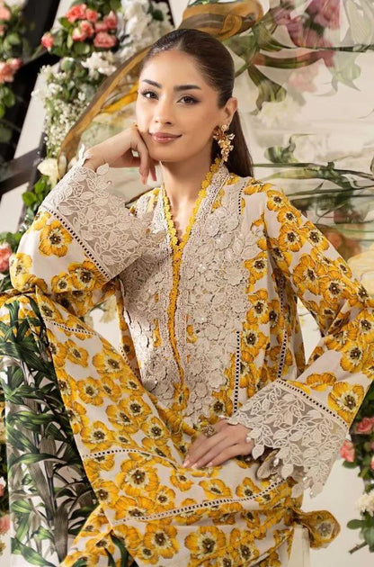 Maria B - 3PC All Over Printed Banadora Lawn Shirt with Printed Voil Dupatta (Unstitched) - RF1377 Royal Pret