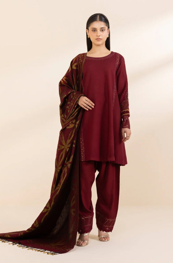 Sapphire - 3PC Unstitched Khaddar Embroidered Shirt with Digital Printed Dupatta and Trouser- RF1294