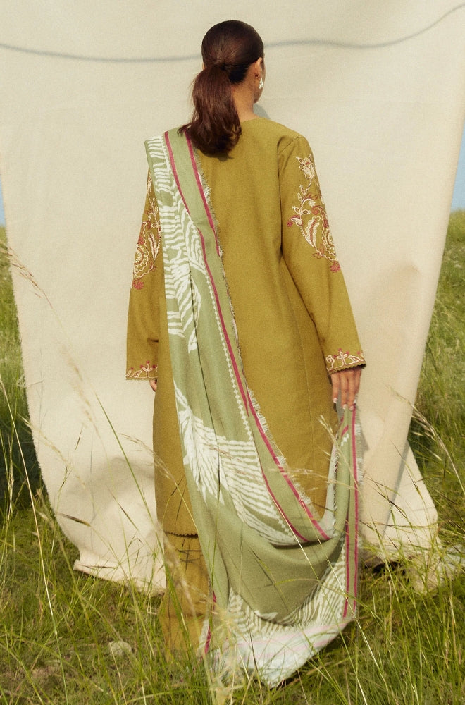 Zara Shah Jahan - 3PC Unstitched Dhanak Embroidered Shirt with Printed Pashmina Shawl and Trouser - RF1256
