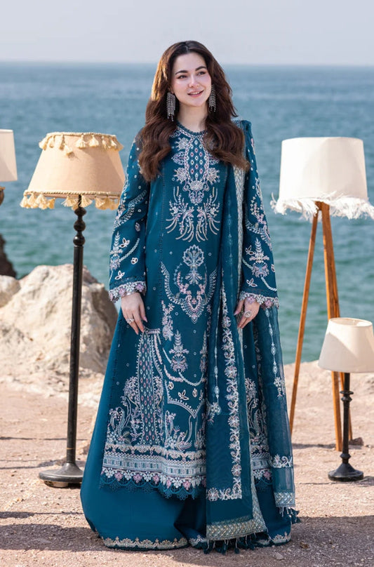 Qalamkaar - 3PC Unstitched Lawn Heavy Embroidered Shirt with Printed and Embroidered Khaddi Net Dupatta - RF1119