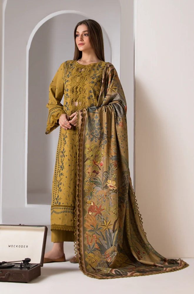 Sobia Nazir - 3PC Unstitched Dhanak Embroidered Shirt with Printed Dupatta - RF1299