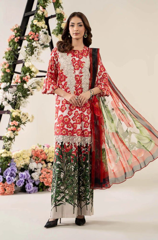 Maria B - 3PC All Over Printed Banadora Lawn Shirt with Printed Voil Dupatta (Unstitched) - RF1378