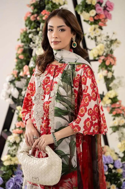 Maria B - 3PC All Over Printed Banadora Lawn Shirt with Printed Voil Dupatta (Unstitched) - RF1378 Royal Pret