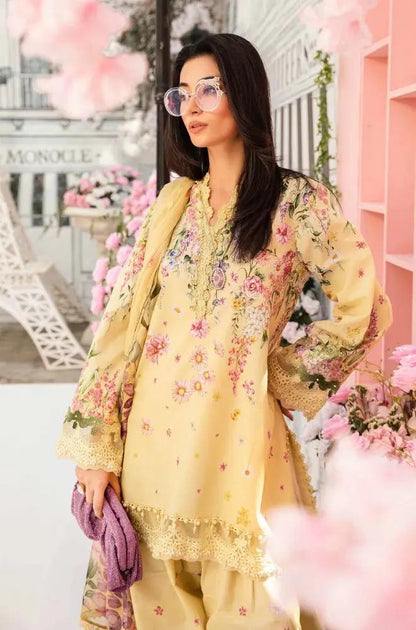 Maria B - 3PC All Over Printed Banadora Lawn Shirt with Printed Voil Dupatta (Unstitched) - RF1379 Royal Pret