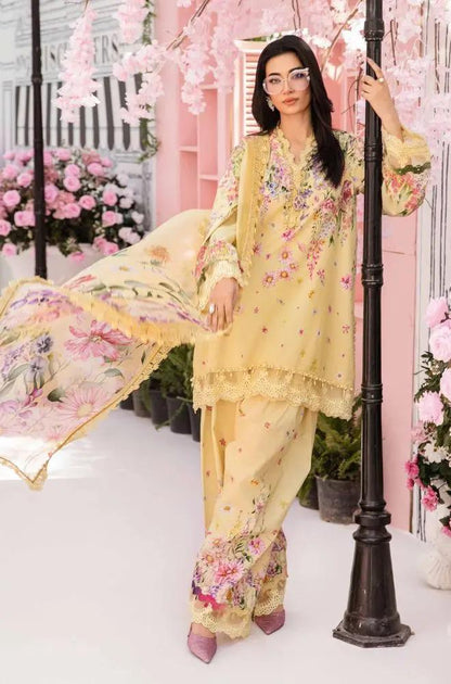 Maria B - 3PC All Over Printed Banadora Lawn Shirt with Printed Voil Dupatta (Unstitched) - RF1379 Royal Pret