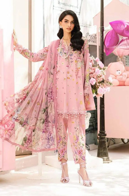 Maria B - 3PC All Over Printed Banadora Lawn Shirt with Printed Voil Dupatta (Unstitched) - RF1380 Royal Pret