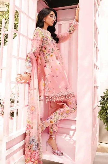 Maria B - 3PC All Over Printed Banadora Lawn Shirt with Printed Voil Dupatta (Unstitched) - RF1380 Royal Pret