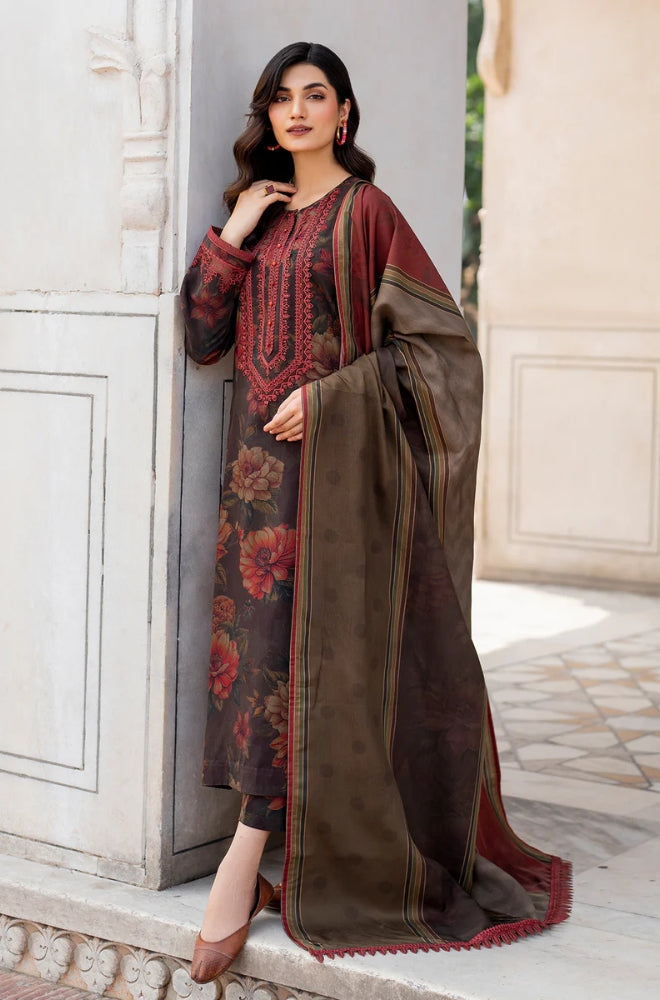 Baroque - 3PC Unstitched Printed Khaddar Shirt with Printed Khaddar Dupatta and Trouser - RF1202