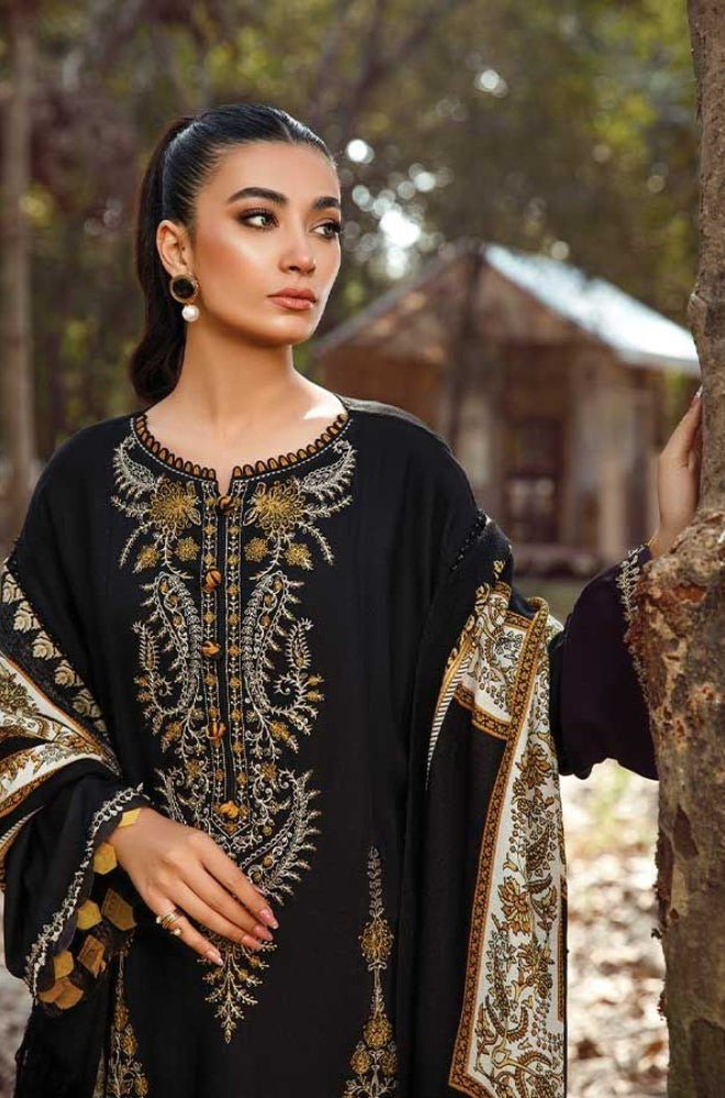 Maria B - 3PC Unstitched Dhanak Embroidered Shirt with Digital Printed Dupatta and Trouser - RF1205