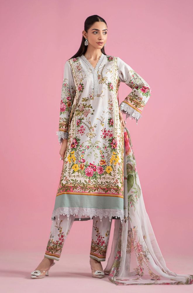 Maria B - 3PC All Over Printed Banadora Lawn Shirt with Printed Voil Dupatta (Unstitched) - RF1381