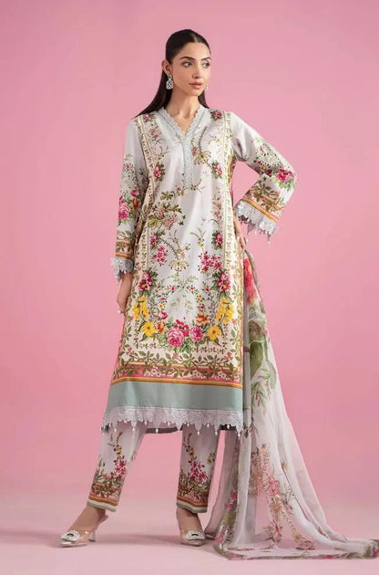 Maria B - 3PC All Over Printed Banadora Lawn Shirt with Printed Voil Dupatta (Unstitched) - RF1381 Royal Pret