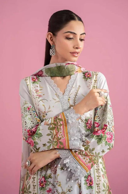 Maria B - 3PC All Over Printed Banadora Lawn Shirt with Printed Voil Dupatta (Unstitched) - RF1381 Royal Pret