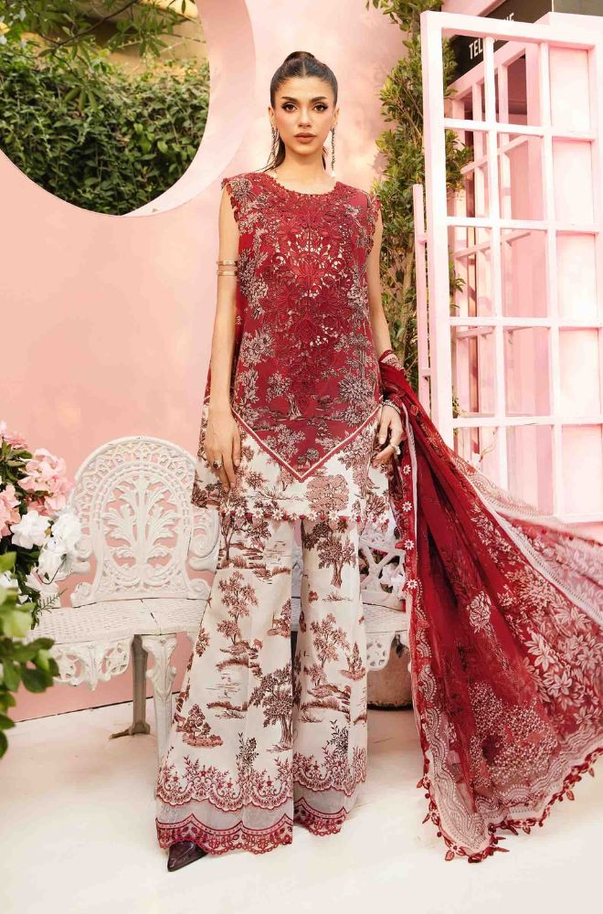 Maria B - 3PC All Over Printed Banadora Lawn Shirt with Printed Voil Dupatta (Unstitched) - RF1382