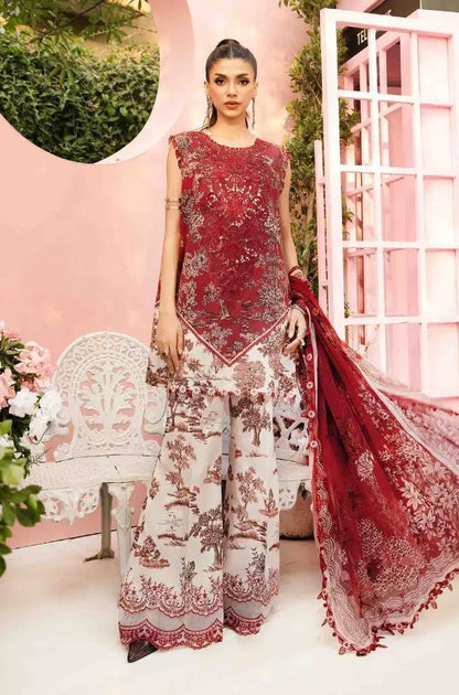 Maria B - 3PC All Over Printed Banadora Lawn Shirt with Printed Voil Dupatta (Unstitched) - RF1382 Royal Pret
