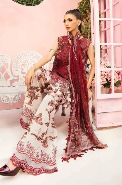 Maria B - 3PC All Over Printed Banadora Lawn Shirt with Printed Voil Dupatta (Unstitched) - RF1382 Royal Pret