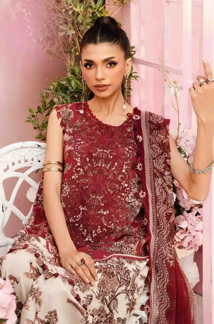 Maria B - 3PC All Over Printed Banadora Lawn Shirt with Printed Voil Dupatta (Unstitched) - RF1382 Royal Pret
