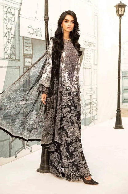 Maria B - 3PC All Over Printed Banadora Lawn Shirt with Printed Voil Dupatta (Unstitched) - RF1383 Royal Pret